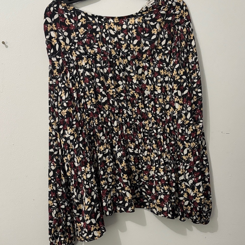 Zac‎ & Rachel Black Floral Midi Skirt with Cream & Burgundy Blooms